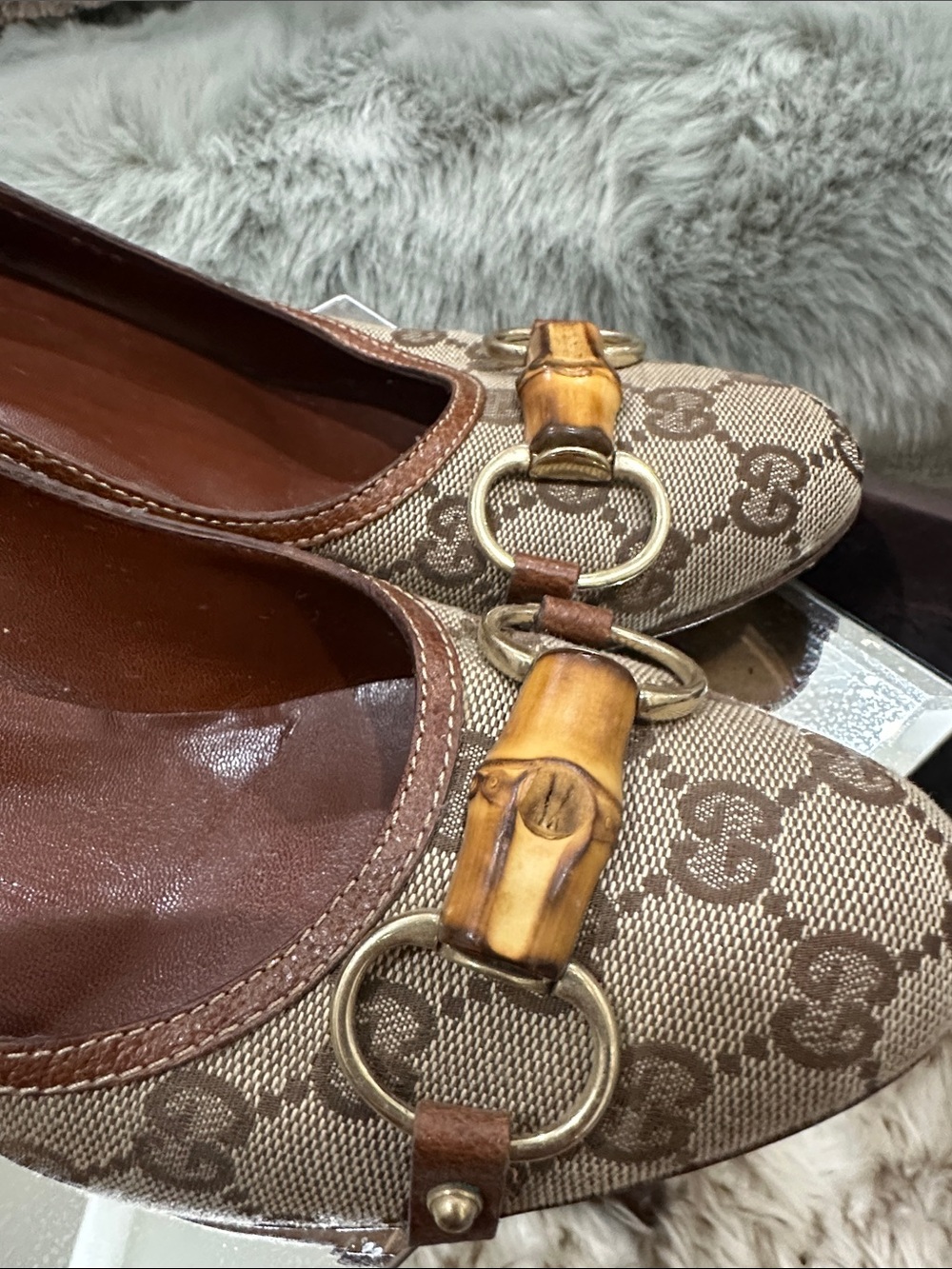 GUCCI Beige GG Canvas Bamboo Horsebit Women's Pumps classic streamlined style - Picture 5 of 13